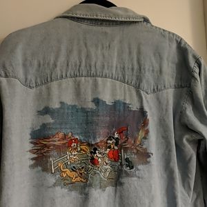 Vintage blue jean mickey mouse button up shirt
